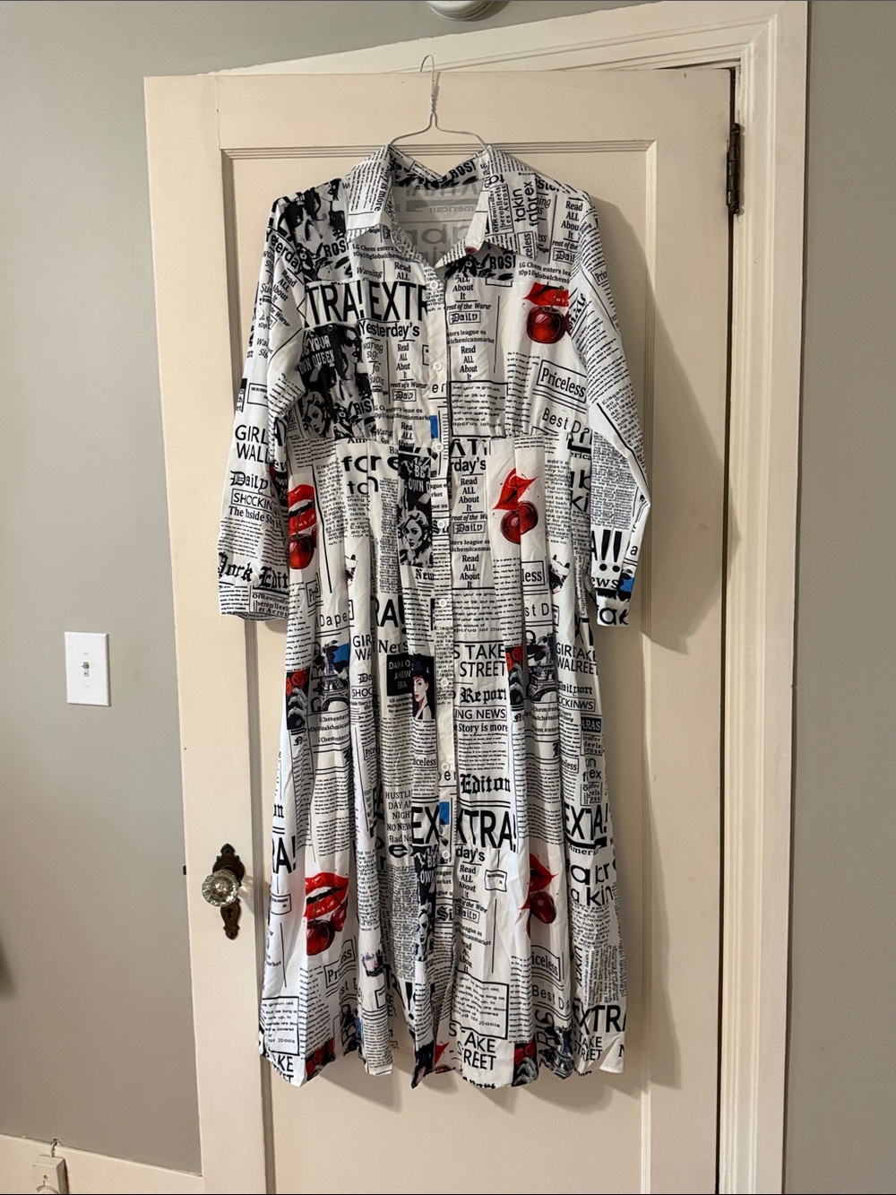 SHEIN Curve Newspaper Print MIDI Modest Dress Size 0XL XL